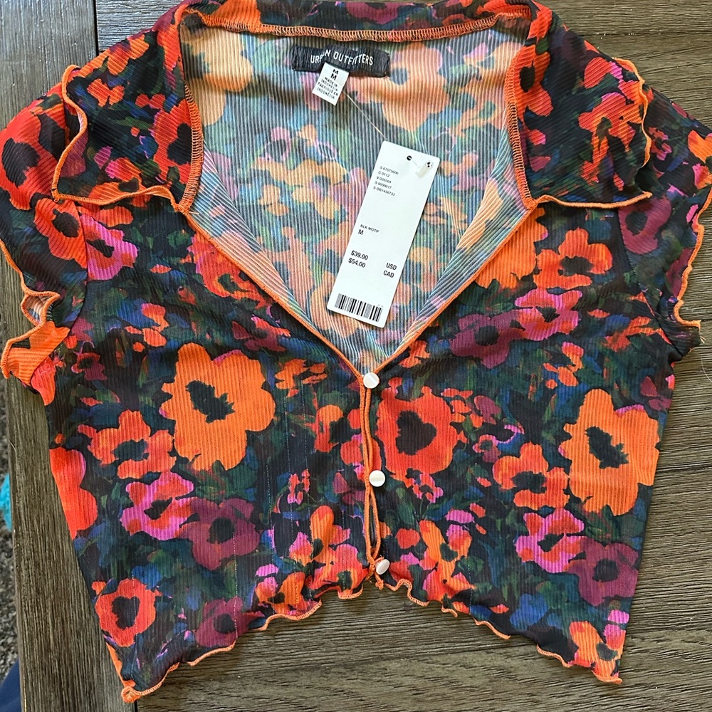 Urban Outfitters Orange and Red Ruffled Crop Blouse